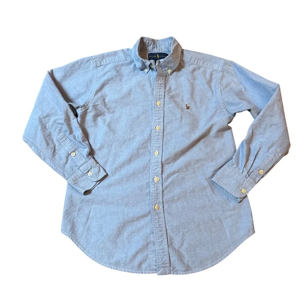 Ralph Lauren Button Down Shirt Kids Blue Oxford Long Sleeve SIZE 12